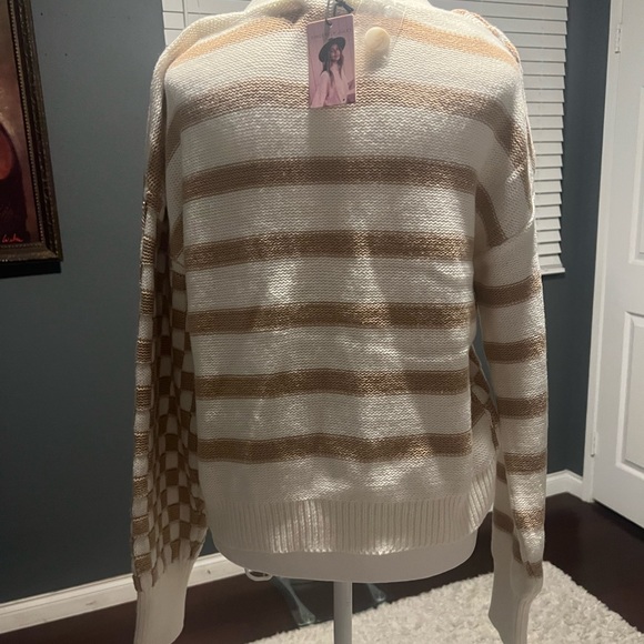 New Buttoned cardigan multi design. whimsical checkered and striped sweate… - Picture 3 of 6